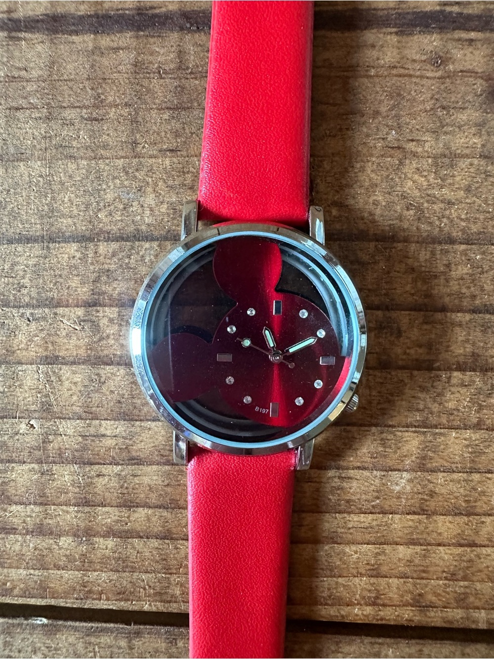 Ladies Red and Silver Mickey Mouse Disney Watch